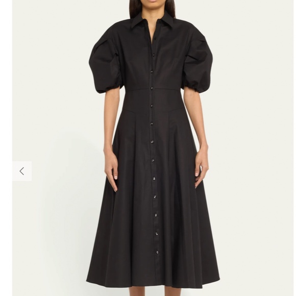 Alexis Amilya Puff-Sleeve Fit & Flare Midi Shirt Dress - Black - Picture 6 of 11